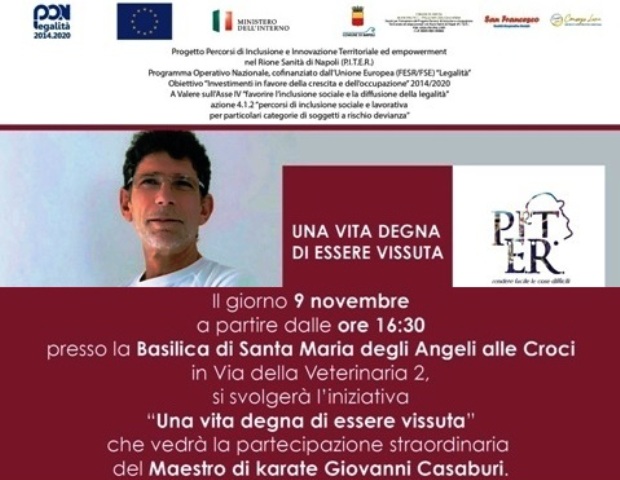 Progetto P.I.T.E.R. Karate per bambini Rione Sanità col Maestro Giovanni Casaburi di Napoli che li incontra oggi, martedi’ 9 novembre 